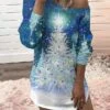 Women‘s Christmas Casual Dress Sweatshirt Dress Mini Dress Warm Fashion Outdoor Holiday Crew Neck Print Tree Loose Fit Black Blue Gold S M L XL XXL -Tesla Style jmnmau1694157648523