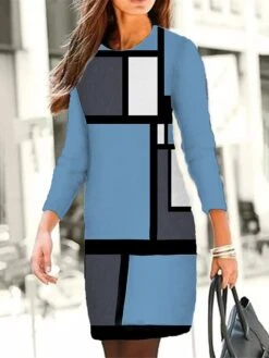 Women's Casual Dress Winter Dress Sweatshirt Dress Geometric Plaid Print Crew Neck Mini Dress Fashion Streetwear Outdoor Daily Long Sleeve Loose Fit Pink Blue Green Fall Winter S M L XL XXL -Tesla Style jnigbo1694165727477