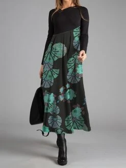 Women's Work Dress Casual Dress Swing Dress Fashion Winter Dress Daily Long Dress Maxi Dress Button Print V Neck Long Sleeve Floral Regular Fit Red Blue Green Fall Winter S M L XL XXL