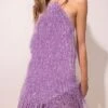 Women‘s Party Dress Fringe Dress Sequin Dress Homecoming Dress Mini Dress Purple Gold Sleeveless Pure Color Sparkly Glitter Sequins Spring Fall Winter Halter Neck Fashion Wedding Guest Birthday