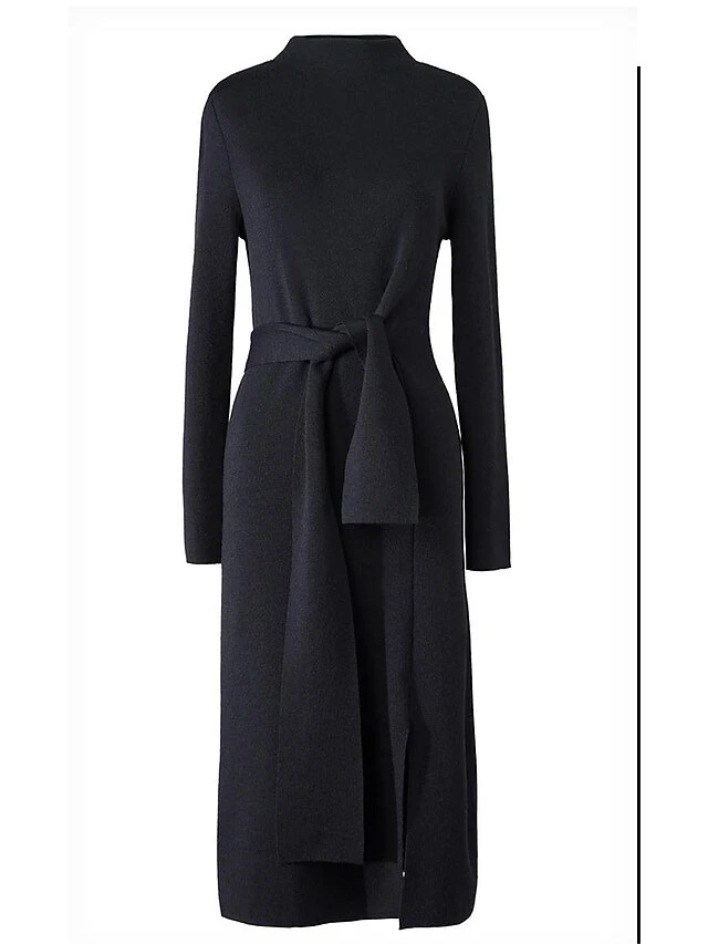 Women‘s Sweater Dress Winter Dress Midi Dress Green Camel Red Long Sleeve Pure Color Lace Up Split Winter Fall Turtleneck Casual One-Size 7 Women‘s Sweater Dress Winter Dress Midi Dress Green Camel Red Long Sleeve Pure Color Lace Up Split Winter Fall Turtleneck Casual One-Size - Image 5