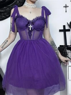Women‘s Halloween Dress Party Dress Cocktail Dress Wedding Guest Dress Mini Dress Black Purple Sleeveless Pure Color Lace Spring Fall Winter Spaghetti Strap Fashion Birthday Wedding Guest 2023 S M L -Tesla Style jpmhhx1693808832544