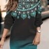 Women's Casual Dress Sweatshirt Dress Mini Dress Warm Fashion Outdoor Holiday Vacation Crew Neck Print Floral Print Loose Fit Blue Purple Green S M L XL XXL -Tesla Style jqinkg1695195911625