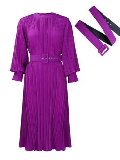 Women's Work Dress Casual Dress Black Dress Fashion Office Daily Workfashion Midi Dress Lace Up Pleated Crew Neck Long Sleeve Plain Regular Fit Black White Red Fall Winter S M L XL XXL -Tesla Style jqnfhc1695645193262