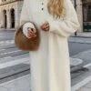 Women's Sweater Dress Jumper Dress Casual Dress Midi Dress Fashion Pure Color Outdoor Daily Vacation Going Out Lapel Long Sleeve Patchwork Button 2023 Regular Fit White Camel One Size -Tesla Style jqvnid1695280910363
