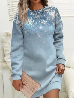 Women‘s Christmas Casual Dress Sweatshirt Dress Mini Dress Warm Fashion Outdoor Holiday Crew Neck Print Tree Loose Fit Royal Blue Blue Gray S M L XL XXL -Tesla Style jqzfqu1694165166500