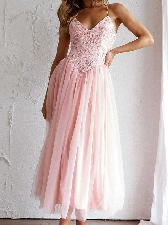 Women's Party Dress Lace Dress Vintage Dress Midi Dress White Pink Sleeveless Floral Lace Summer Spring Autumn V Neck Vintage Birthday Vacation 2023 S M L XL XXL 10 Women's Party Dress Lace Dress Vintage Dress Midi Dress White Pink Sleeveless Floral Lace Summer Spring Autumn V Neck Vintage Birthday Vacation 2023 S M L XL XXL - Image 8