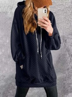 Women's Casual Dress Hoodie Dress Black Dress Mini Dress Pocket Outdoor Street Daily Active Fashion Hooded Long Sleeve 2023 Loose Fit Black Red Blue Color S M L XL XXL Size -Tesla Style jrveci1692862181210