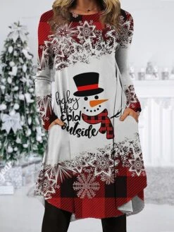 Women's Work Dress Casual Dress Fashion Winter Dress Christmas Daily Midi Dress Pocket Print Crew Neck Long Sleeve Santa Claus Snowman Regular Fit Black Wine Blue Fall Winter S M L XL XXL -Tesla Style jsdsqb1695888135658