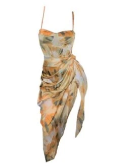 Women‘s Party Dress Holiday Dress Strap Dress Midi Dress Yellow Sleeveless Abstract Ruched Spring Summer Cold Shoulder Elegant Party 2023 S M L XL XXL XXXL -Tesla Style jsents1635748459075