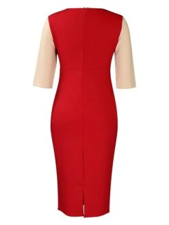 Women's Work Dress Sheath Dress Semi Formal Dress Fashion Midi Dress Patchwork Crew Neck Half Sleeve Color Block Regular Fit Black White Red Fall Winter S M L XL XXL -Tesla Style jsesse1692948234959