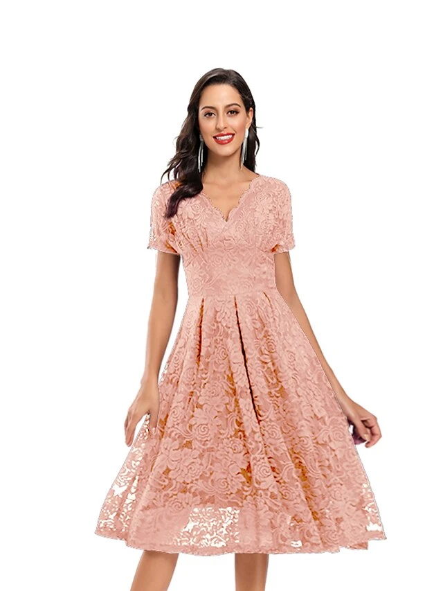 Women's Party Dress Lace Dress Homecoming Dress Midi Dress Black Pink Wine Short Sleeve Pure Color Lace Summer Spring Fall V Neck Fashion Evening Party Wedding Guest Fall Dress 2023 S M L XL 9 Women's Party Dress Lace Dress Homecoming Dress Midi Dress Black Pink Wine Short Sleeve Pure Color Lace Summer Spring Fall V Neck Fashion Evening Party Wedding Guest Fall Dress 2023 S M L XL - Image 7