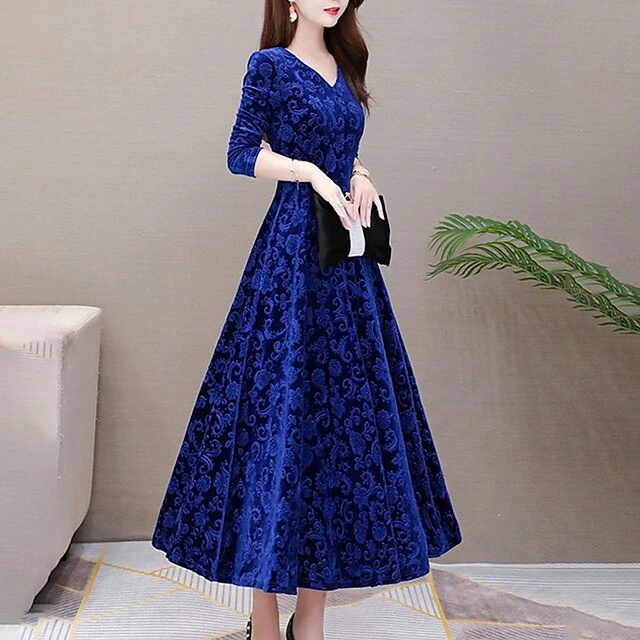 Women's Velvet Dress Homecoming Dress Empire Waist Dresses Long Dress Maxi Dress Black Wine Blue Long Sleeve Pure Color Ruched Spring Fall Winter V Neck Stylish Winter Dress Evening Party Wedding 5 Women's Velvet Dress Homecoming Dress Empire Waist Dresses Long Dress Maxi Dress Black Wine Blue Long Sleeve Pure Color Ruched Spring Fall Winter V Neck Stylish Winter Dress Evening Party Wedding - Image 3