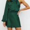 Women‘s Christmas Party Dress Homecoming Dress Satin Dress Wedding Guest Dress Mini Dress Black Light Green Blue Long Sleeve Pure Color Ruched Spring Fall Winter High Neck Fashion Winter Dress -Tesla Style jsxppw1694586299811