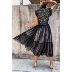Women's Party Dress Lace Dress Homecoming Dress Midi Dress Black White Pink Sleeveless Pure Color Patchwork Summer Spring Fall Stand Collar Fashion Party Birthday Wedding Guest 2023 S M L XL XXL -Tesla Style jtcunw1676871832899
