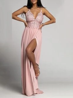 Women's Prom Dress Party Dress Lace Dress Long Dress Maxi Dress Pink Green Sleeveless Pure Color Lace Summer Spring Spaghetti Strap Party Birthday Wedding Guest Vacation 2023 S M L XL 2XL -Tesla Style jthumo1676886521761