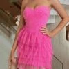 Women's Prom Dress Party Dress Homecoming Dress Mini Dress Fuchsia Sleeveless Pure Color Ruffle Spring Fall Winter Strapless Fashion Winter Dress Evening Party Wedding Guest 2023 S M L XL -Tesla Style jtypww1692857444641
