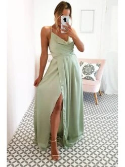Women's Prom Dress Party Dress Satin Dress Long Dress Maxi Dress Light Green Wine Sleeveless Pure Color Split Summer Spring Fall Spaghetti Strap Fashion Party Birthday Evening Party 2023 S M L XL -Tesla Style judfsj1671775309845
