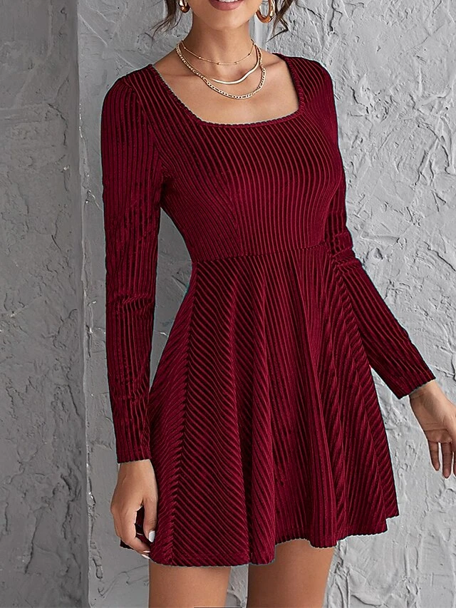 Women's Party Dress Velvet Dress Cocktail Dress Mini Dress Wine Long Sleeve Pure Color Ruched Spring Fall Winter Square Neck Fashion Winter Dress Wedding Guest Vacation 2023 S M L XL 4 Women's Party Dress Velvet Dress Cocktail Dress Mini Dress Wine Long Sleeve Pure Color Ruched Spring Fall Winter Square Neck Fashion Winter Dress Wedding Guest Vacation 2023 S M L XL - Image 2