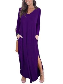 Women's Work Dress Semi Formal Dress Fashion Long Dress Maxi Dress Split Asymmetrical V Neck Long Sleeve Plain Regular Fit Wine Purple Army Green Fall Winter S M L XL XXL -Tesla Style juwnpl1694054423212