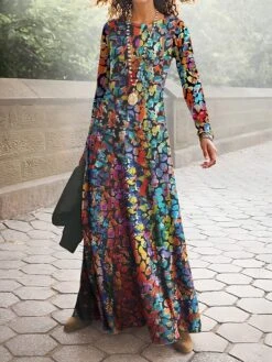 Women's Work Dress Casual Dress A Line Dress Fashion Winter Dress Daily Long Dress Maxi Dress Print Crew Neck Long Sleeve Geometric Color Block Regular Fit Black Orange Khaki Fall Winter S M L XL XXL -Tesla Style juwwcb1694426139272