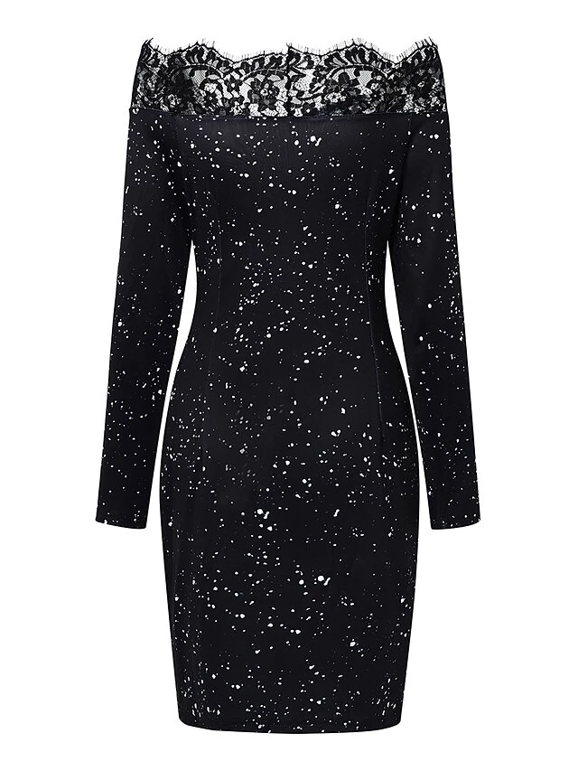 Women‘s Party Dress Wedding Guest Dress Lace Dress Black Dress Bodycon Long Sleeve Pure Color Lace Fall Spring Off Shoulder Party Winter Dress Evening Party 2022 S M L XL XXL 5 Women‘s Party Dress Wedding Guest Dress Lace Dress Black Dress Bodycon Long Sleeve Pure Color Lace Fall Spring Off Shoulder Party Winter Dress Evening Party 2022 S M L XL XXL - Image 3