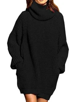 Women‘s Sweater Dress Winter Dress Burnt Orange Dress Wine Red Green Black Blue Khaki Orange Brown Gray White Long Sleeve Pure Color Winter Fall Turtleneck Casual Fit S M L XL -Tesla Style jvovrt1617254929445