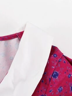 Women's Work Dress Casual Dress Shift Dress Fashion Winter Dress Daily Midi Dress Lace Up Patchwork Shirt Collar Long Sleeve Floral Color Block Regular Fit Pink Red Fall Winter S M L -Tesla Style jvsoud1695645263777