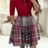 Women's Work Dress Casual Dress Semi Formal Dress Fashion Office Daily Workfashion Midi Dress Zipper Pocket Crew Neck 3/4 Length Sleeve Plaid Regular Fit Red Fall Winter S M L XL XXL