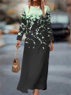 Women's Work Dress Casual Dress Semi Formal Dress Fashion Winter Dress Daily Midi Dress Print Crew Neck Long Sleeve Floral Slim Pink Purple Green Fall Winter S M L XL XXL -Tesla Style jvxopb1694426134404