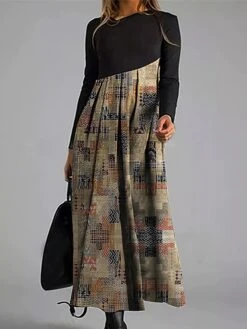 Women's Work Dress Casual Dress Paisley Dress Fashion Winter Dress Daily Long Dress Maxi Dress Button Print V Neck Long Sleeve Geometric Paisley Regular Fit Yellow Blue Orange Fall Winter S M L XL XXL -Tesla Style jwansu1695096215724