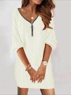 Women's Work Dress Casual Dress Sheath Dress Fashion Winter Dress Daily Mini Dress Backless V Neck Long Sleeve Plain Loose Fit Black White Pink Fall Winter S M L XL XXL -Tesla Style jwhlcy1695030993717