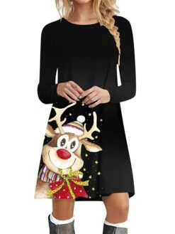 Women's Casual Dress Christmas Dress Sweatshirt Dress Snowflake Ugly Christmas Print Crew Neck Mini Dress Active Fashion Outdoor Christmas Long Sleeve Loose Fit Black Brown Khaki Fall Winter S M L XL -Tesla Style jxeoui1695888572196