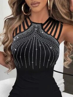 Women's Party Dress Sequin Dress Semi Formal Dress Midi Dress Black Red Blue Sleeveless Pure Color Backless Summer Spring Fall Spaghetti Strap Fashion Evening Party Vacation Summer Dress Slim 2023 S -Tesla Style jxmwvb1672311866255