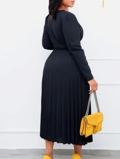 Women's Work Dress Sheath Dress Swing Dress Fashion Winter Dress Office Daily Midi Dress Lace Up Pleated V Neck Long Sleeve Plain Regular Fit Black Yellow Pink Fall Winter S M L XL XXL -Tesla Style jxspav1695027367502