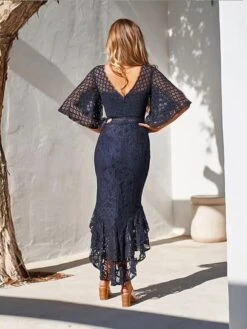 Women‘s Wedding Guest Dress Party Dress Sheath Dress Lace Midi Dress White Red Wine Dark Blue Half Sleeve Pure Color Pure Color Fall Spring Autumn Sweetheart Elegant Spring Dress 2022 S M L XL -Tesla Style jxvlcl1626684879208