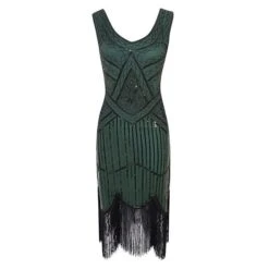 Women‘s Halloween Dress Party Dress Fringe Dress Knee Length Dress Black Gold Sapphire Silver Gray Khaki Green White Black Red Sleeveless Geometric Abstract Sequins Tassel Fringe Spring U Neck Elegant -Tesla Style jympxe1630486872987