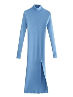 Women's Sweater Dress Winter Dress Jumper Dress Midi Dress Split Outdoor Street Daily Fashion Streetwear Stand Collar Long Sleeve 2023 Loose Fit Black Blue Brown Color S M Size -Tesla Style jyptkr1694594612791