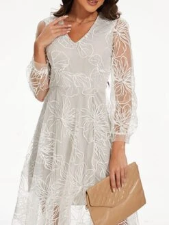 Women's Party Dress Homecoming Dress White Dress Long Dress Maxi Dress White Long Sleeve Floral Lace Spring Fall Winter V Neck Vintage Wedding Guest Fall Dress 2023 S M L XL XXL -Tesla Style jytvzf1688378811407