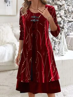 Women's Christmas Party Dress Black Velvet Dress Cocktail Dress Midi Dress Black Burgundy Royal Blue Long Sleeve Pure Color Patchwork Spring Fall Winter -Tesla Style jyutpm1696691745865