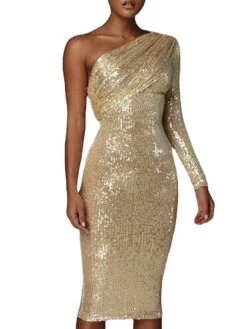 Women's Prom Cocktail Party Dress Sequin Dress Mini Dress Silver Black Gold Long Sleeve Pure Color Sequins Winter Fall Spring One Shoulder Fashion Winter Dress Fall Dress Slim 2023 S M L XL XXL -Tesla Style jzcpkn1692674775965