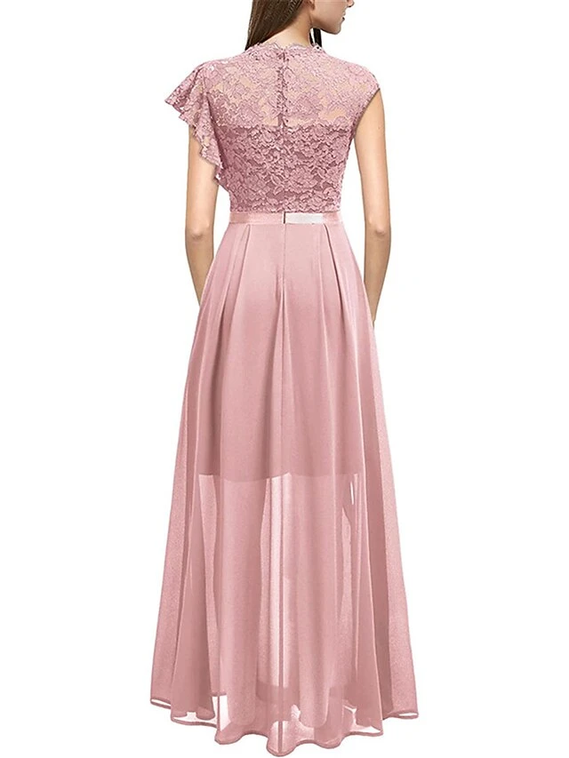 Women's Party Dress Lace Dress Homecoming Dress Long Dress Maxi Dress Pink Red Blue Short Sleeve Pure Color Lace Summer Spring Crew Neck Fashion Birthday Evening Party Wedding Guest Slim 2023 S M L XL 4 Women's Party Dress Lace Dress Homecoming Dress Long Dress Maxi Dress Pink Red Blue Short Sleeve Pure Color Lace Summer Spring Crew Neck Fashion Birthday Evening Party Wedding Guest Slim 2023 S M L XL - Image 2