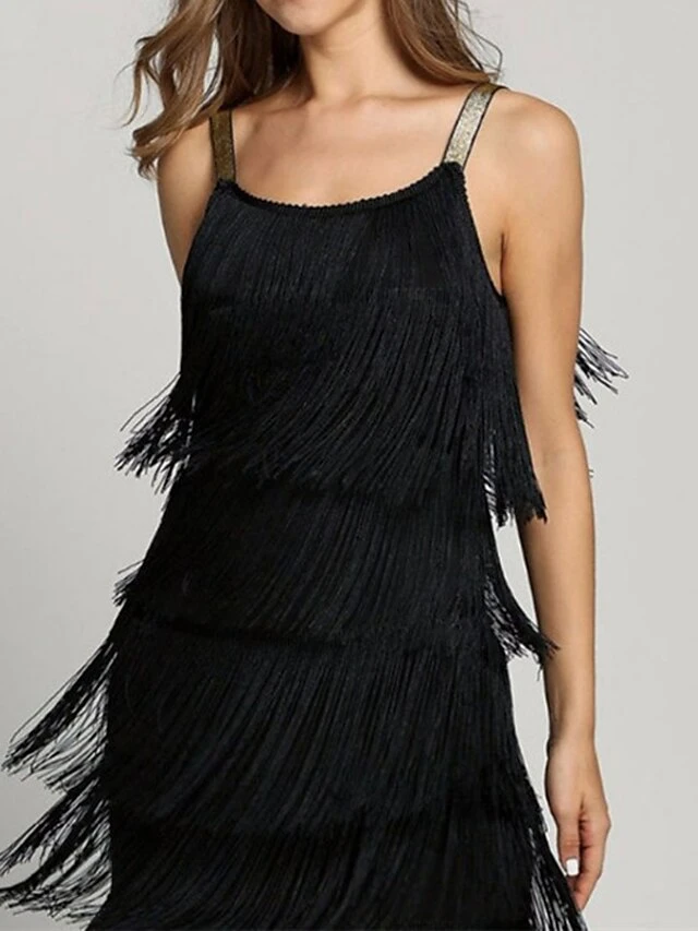 Women's Party Dress Black Dress Wedding Guest Fringe Dress Cocktail Dress Homecoming Dress Mini Dress Black White Red Sleeveless Tassel Winter Spaghetti Strap 5 Women's Party Dress Black Dress Wedding Guest Fringe Dress Cocktail Dress Homecoming Dress Mini Dress Black White Red Sleeveless Tassel Winter Spaghetti Strap - Image 3