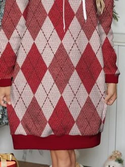 Women's Casual Dress Hoodie Dress Mini Dress Warm Fashion Outdoor Christmas Holiday Hoodie Print Geometric Loose Fit Red S M L XL XXL -Tesla Style jzmmkk1696733155041