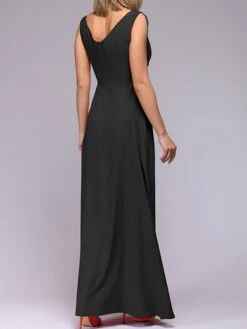 Women‘s Prom Party Dress Swing Dress Long Dress Maxi Dress Black Wine Red Sleeveless Pure Color Backless Winter Fall Spring V Neck Fashion Evening Party 2023 S M L XL XXL -Tesla Style jznxqq1671444703415