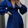 Women's Party Dress Satin Dress Swing Dress Mini Dress Claret Black Blue Long Sleeve Pure Color Pleated Fall Winter Autumn V Neck Stylish Party Winter Dress Birthday 2023 S M L XL 2XL 1 Women's Party Dress Satin Dress Swing Dress Mini Dress Claret Black Blue Long Sleeve Pure Color Pleated Fall Winter Autumn V Neck Stylish Party Winter Dress Birthday 2023 S M L XL 2XL -Tesla Style kajrhl1666175471888