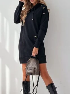Women's Casual Dress Hoodie Dress Mini Dress Active Daily Outdoor Holiday Vacation Hoodie Pocket Solid Color Loose Fit ArmyGreen Black Blue S M L XL XXL -Tesla Style kaptwh1695644522081