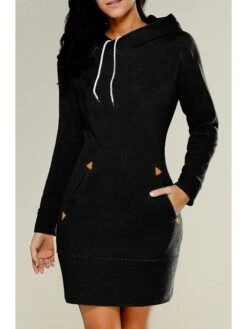 Women‘s Hoodie Dress Winter Dress Short Mini Dress ArmyGreen Black Red Wine Light Grey Dark Gray Long Sleeve Pure Color Pocket Fall Winter Hooded Basic Casual Modern Loose 2022 S M L XL 2XL 3XL 4XL -Tesla Style kbadxe1625120828379
