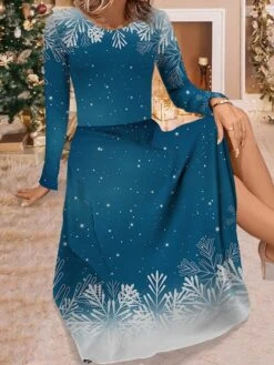 Women's Work Dress Casual Dress Swing Dress Fashion Winter Dress Christmas Daily Midi Dress Print Crew Neck Long Sleeve Elk Snowflake Regular Fit Wine Red Blue Fall Winter S M L XL XXL -Tesla Style kbflwr1695350907715