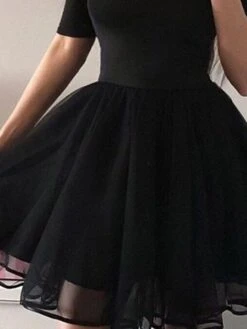 Women‘s Party Dress Homecoming Dress Wedding Guest Dress Casual Dress Black Dress Mini Dress Black Half Sleeve Pure Color Lace Fall Spring Autumn Off Shoulder Party Party Spring Dress 2023 S M L XL -Tesla Style kbfobu1643187795301